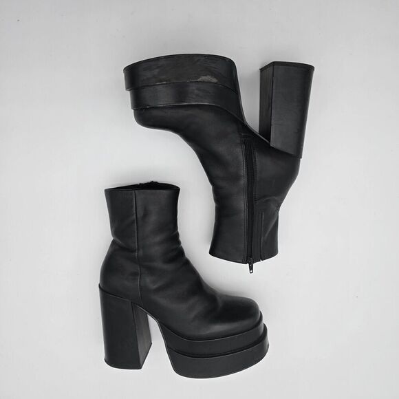 Steve Madden Boots 10 Black Cobra Platform Combat Zip Chelsea Square Heel Chunky - Picture 9 of 9